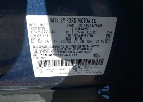 2020 Ford Explorer Xlt из США, поврежденный, VIN 1FMSK7DHXLGC27831